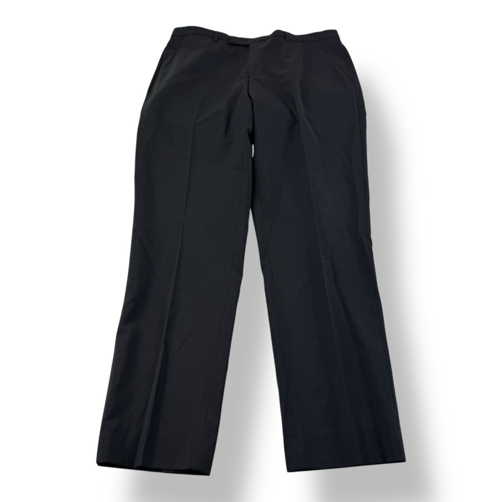 BOSS Hugo Boss Charcoal Check Wool Flat Front Sharp1 Dress Pants Mens 33x30